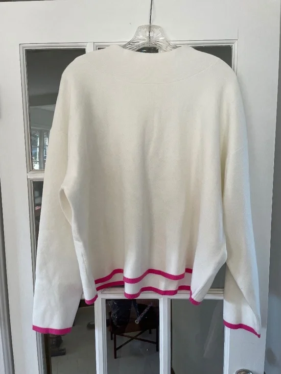 Anthropologie ivory viscose sweater with fushia trim - Picture 1 of 5